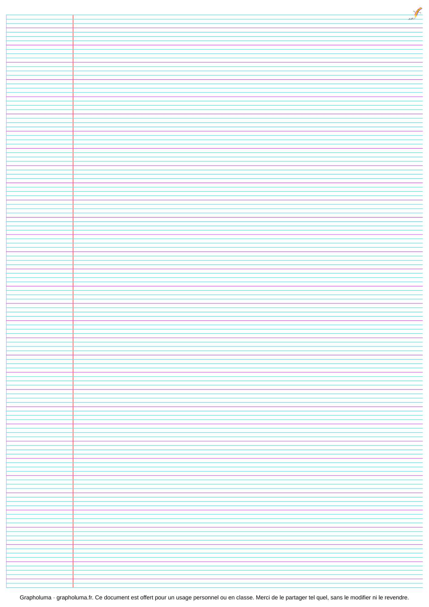 feuille avec lignage Seyes 2 mm avec marge sans carreau
