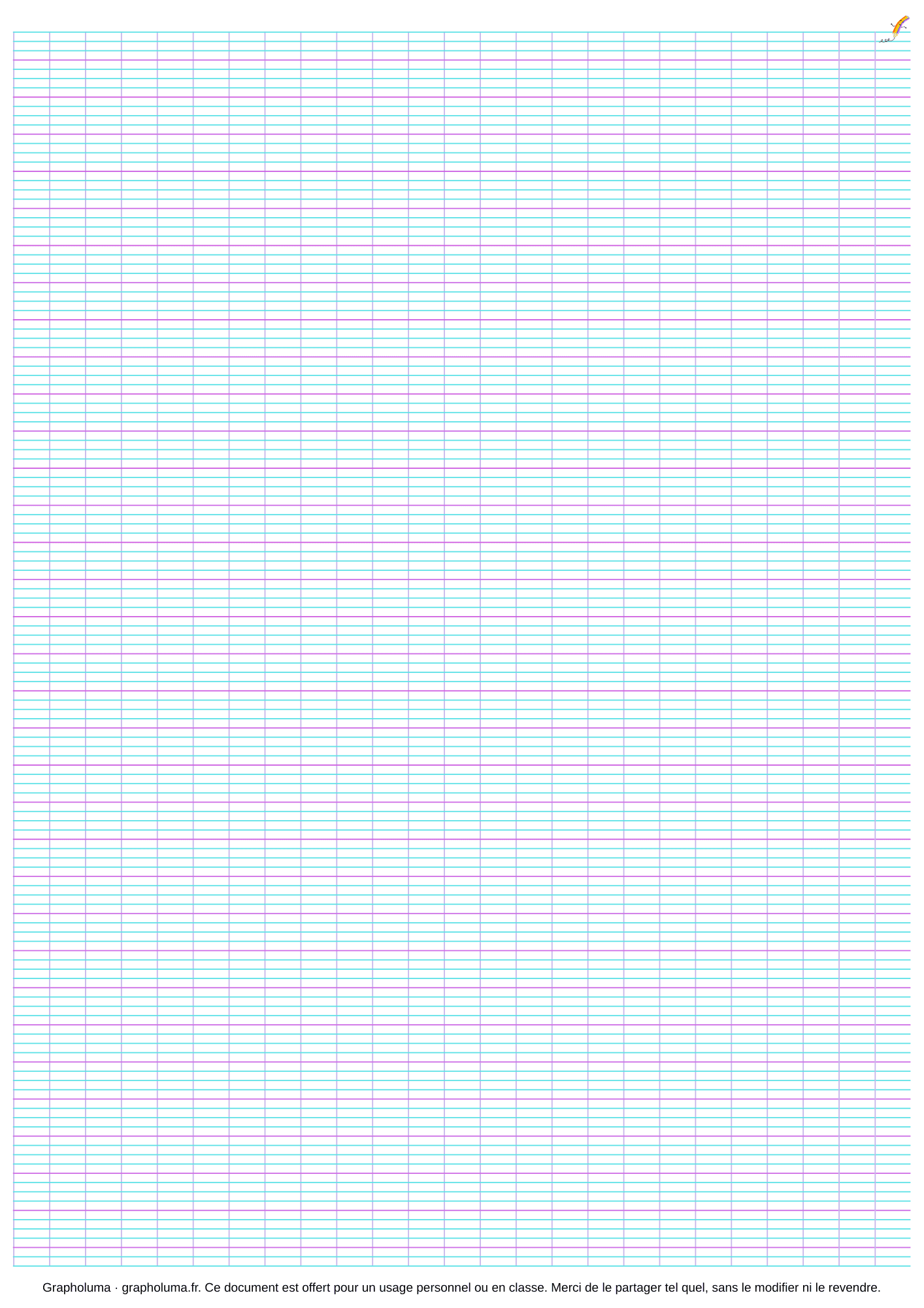 feuille avec lignage Seyes 2 mm grands carreaux, sans marge